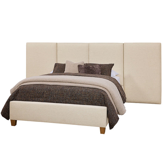 Joinery - Queen Upholstered Wall Bed - Ivory Cream / Espresso Oak