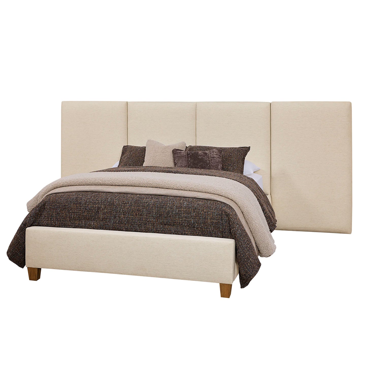 Joinery - King Upholstered Wall Bed - Ivory Cream / Natural Oak