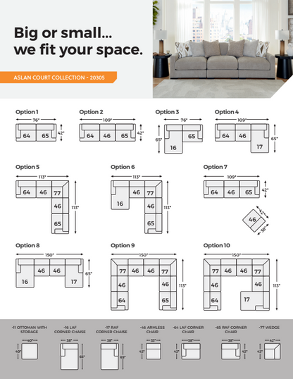 Aslan Court - Pebble - 3-Piece Sofa Sectional