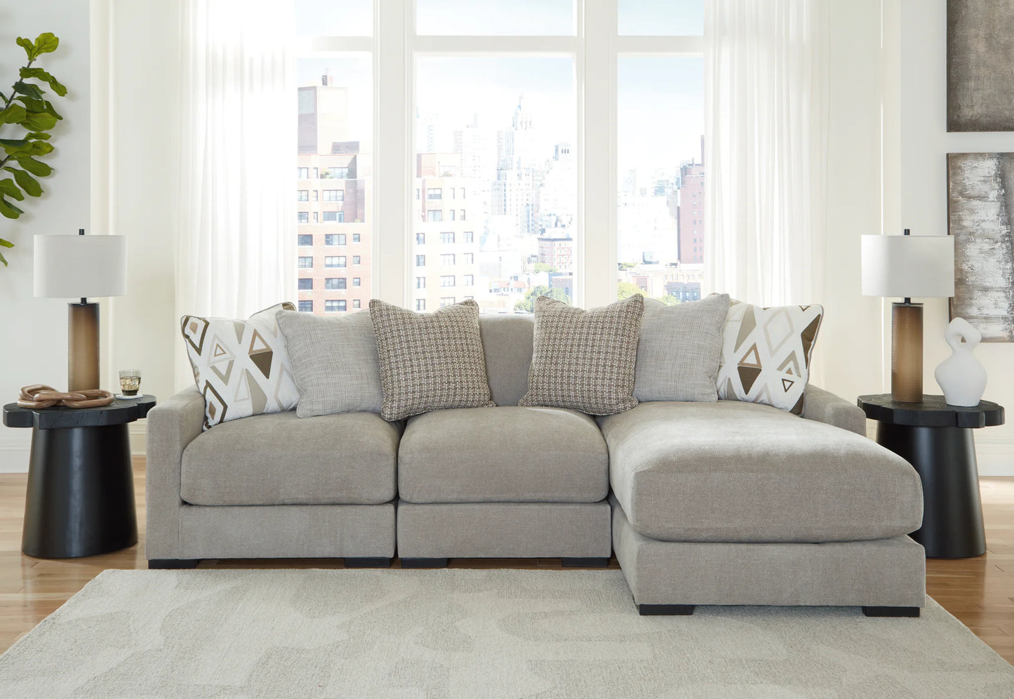 Aslan Court - Pebble - 3-Piece Sofa Sectional With Raf Corner Chaise