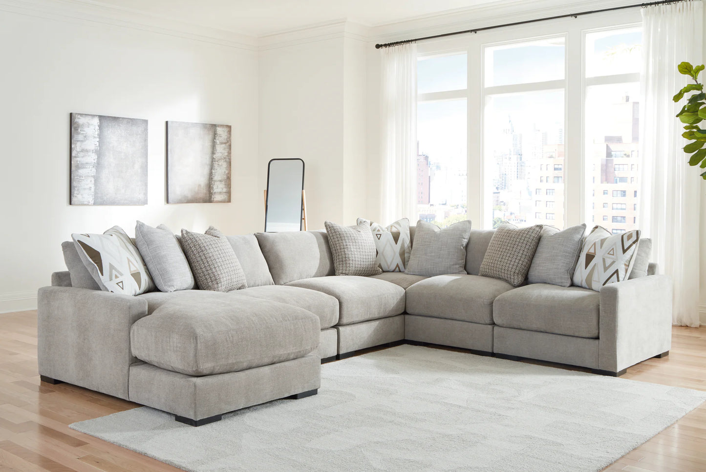 Aslan Court - Pebble - 6-Piece Sectional With LAF Corner Chaise