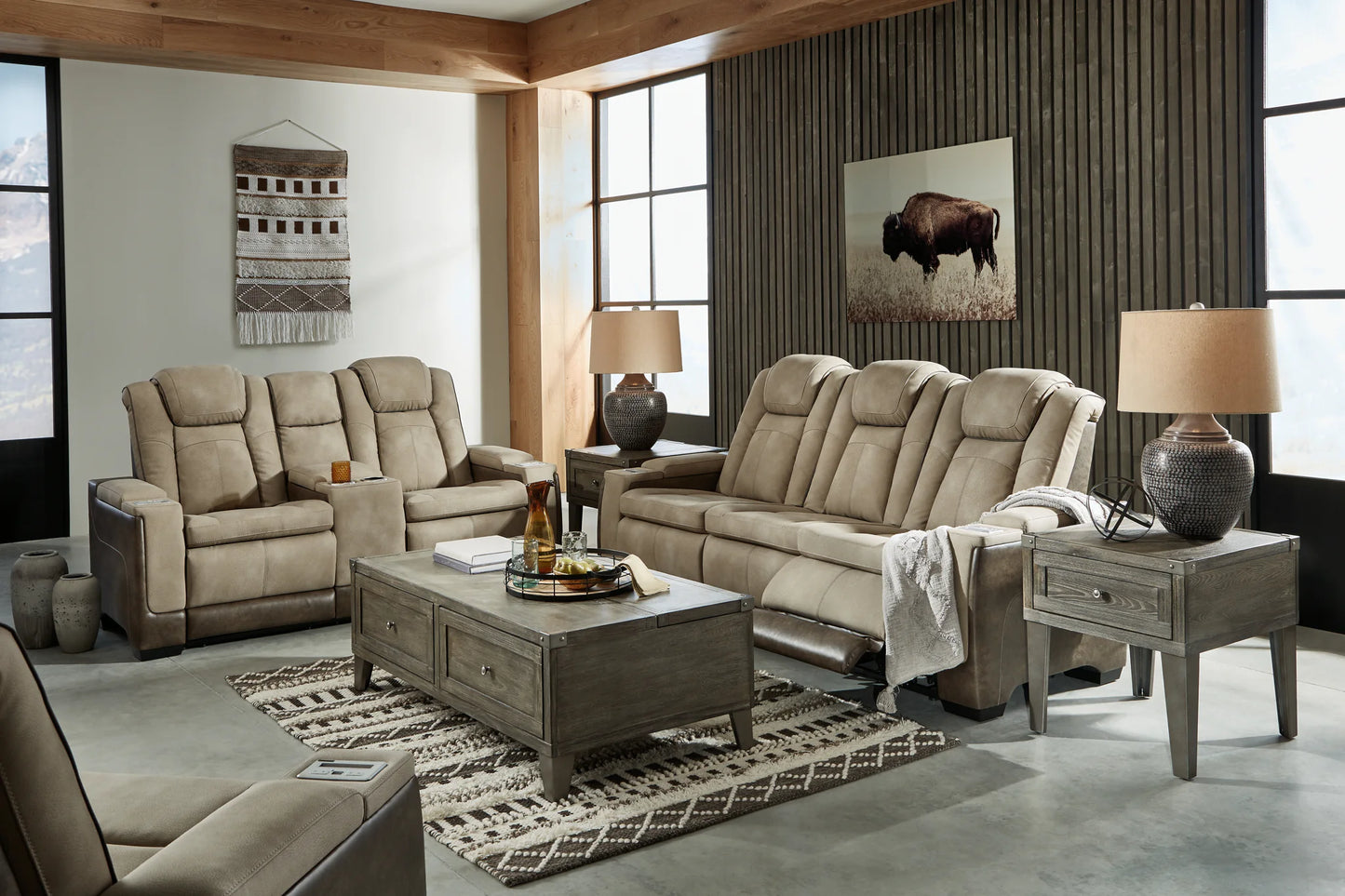 Next-Gen DuraPella - Sand - 3 Pc. - Power Sofa, Loveseat, Recliner