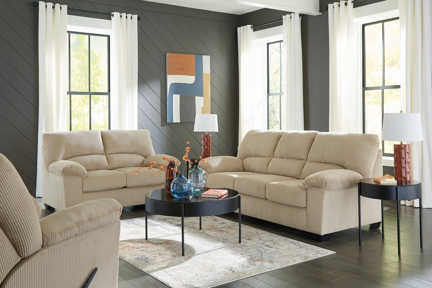 Simplejoy - 3 Pc. - Sofa, Loveseat, Rocker Recliner - Sand