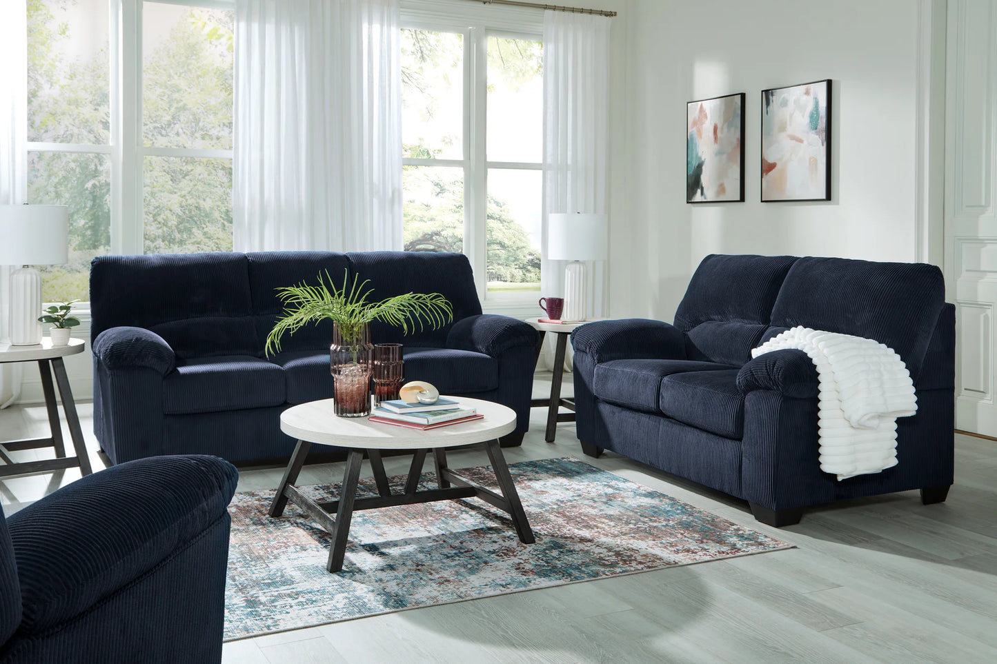 Simplejoy - Navy - 3 Pc. - Sofa, Loveseat, Rocker Recliner