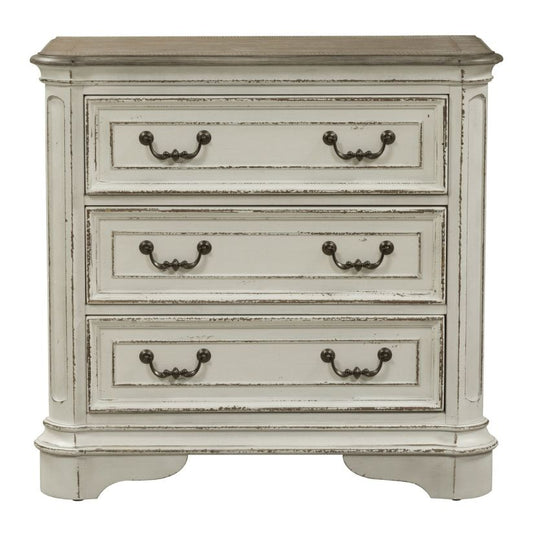 Magnolia Manor - 3 Drawer Bedside Chest With Charging Station - White