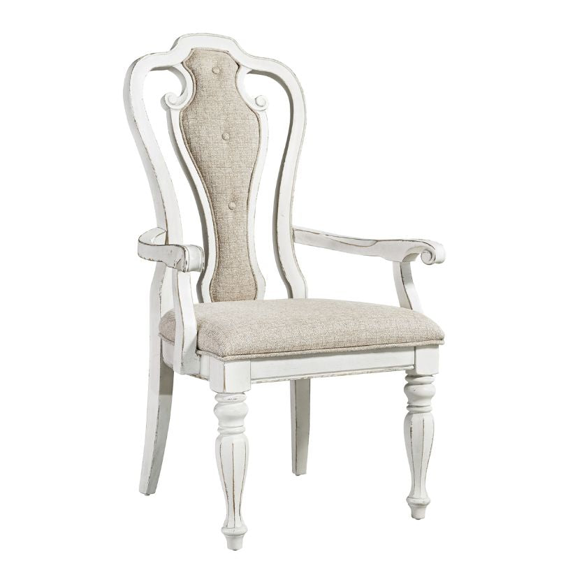 Magnolia Manor - Splat Back Upholstered Arm Chair - White