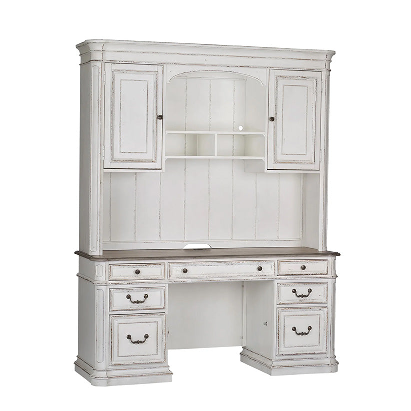 Magnolia Manor - Credenza & Hutch - White & Brown