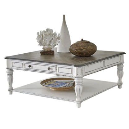 Magnolia Manor - Oversized Square Cocktail Table - White