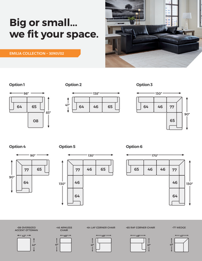 Emilia - 4-Piece Sectional - Black