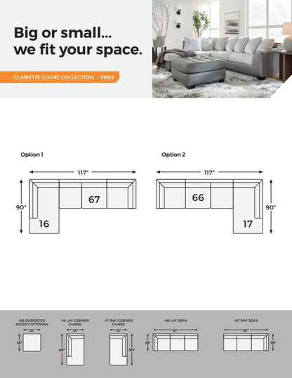Clairette Court - Alloy - 2-Piece Sectional With Raf Corner Chaise
