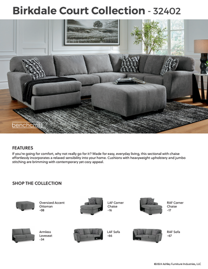 Birkdale Court - Gray - 3-Piece Sectional With Laf Corner Chaise