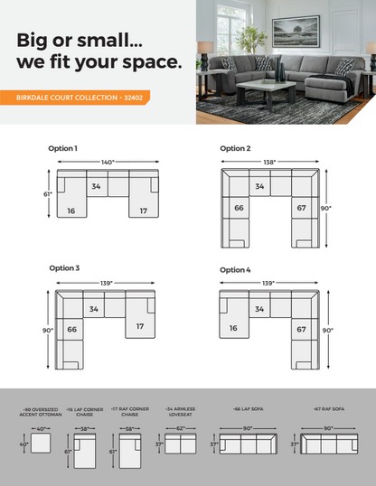 Birkdale Court - Gray - 3-Piece Sectional With Laf Corner Chaise