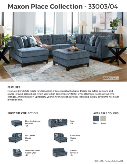 Maxon Place - Navy - 3-Piece Sectional With Raf Corner Chaise