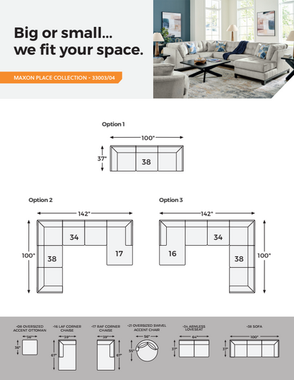 Maxon Place - Navy - 3-Piece Sectional With Raf Corner Chaise