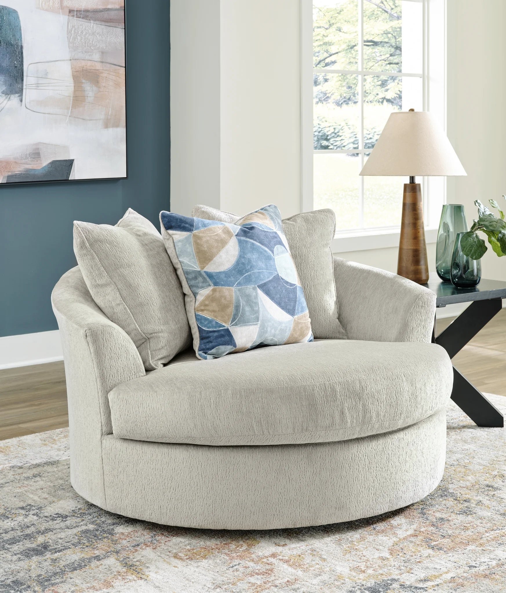 Maxon Place - Stone - Oversized Swivel Accent Chair 1