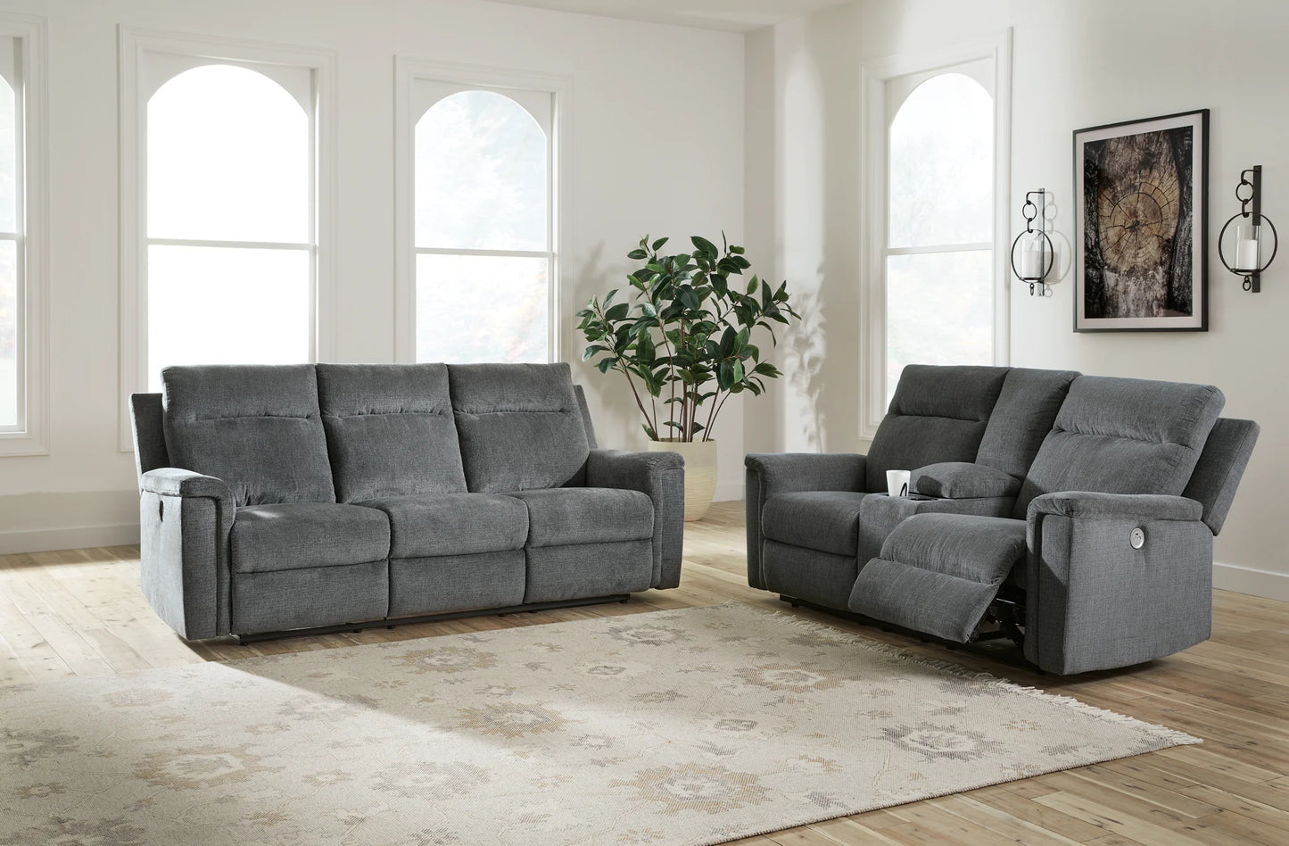 Barnsana - Gravel - 2 Pc. - Power Reclining Sofa, Power Reclining Loveseat