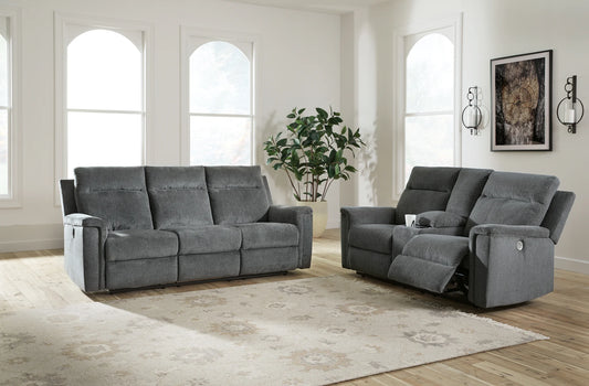 Barnsana - Gravel - 2 Pc. - Power Reclining Sofa, Power Reclining Loveseat