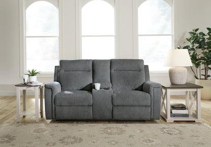 Barnsana - Gravel - Dbl Power Reclining Loveseat with Console
