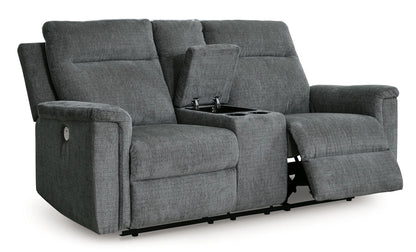 Barnsana - Gravel - Dbl Power Reclining Loveseat with Console