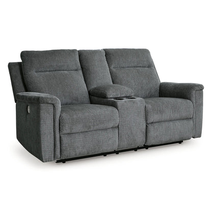 Barnsana - Gravel - Dbl Power Reclining Loveseat with Console