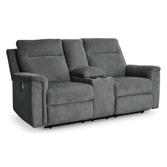 Barnsana - Gravel - Dbl Power Reclining Loveseat with Console