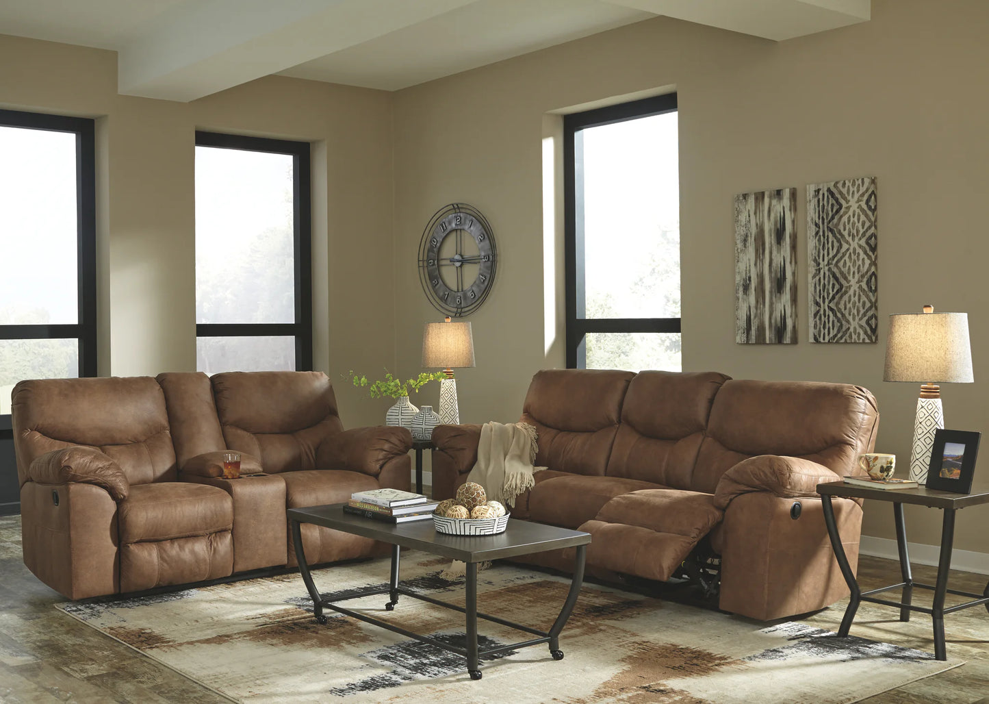 Boxberg - Light Brown - Dbl Rec Loveseat W/Console