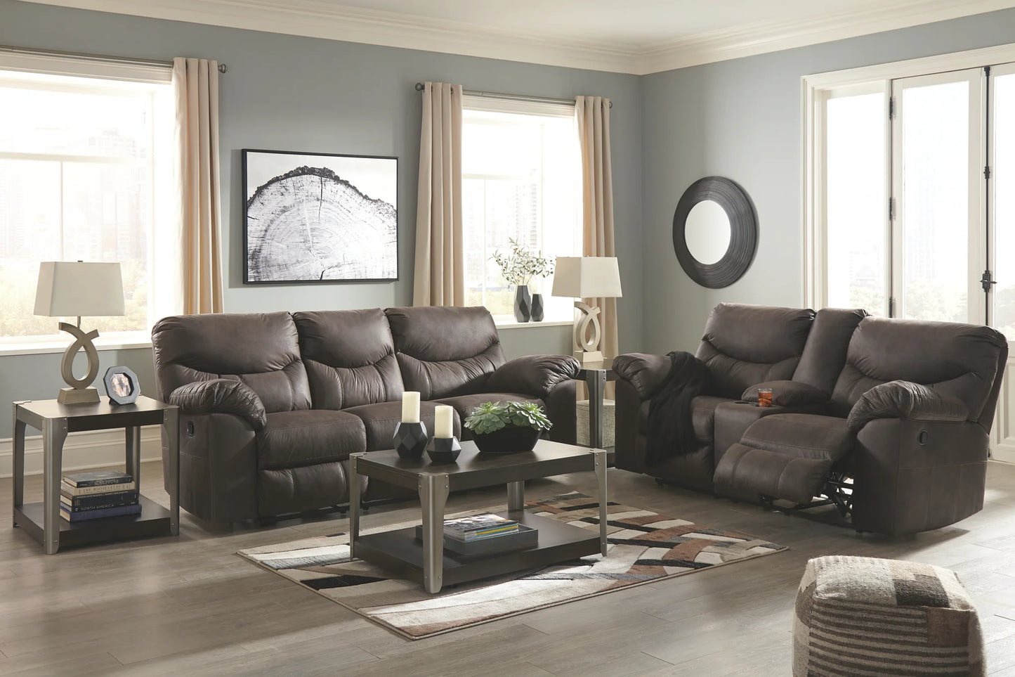 Boxberg - Dark Brown - Dbl Rec Loveseat W/Console