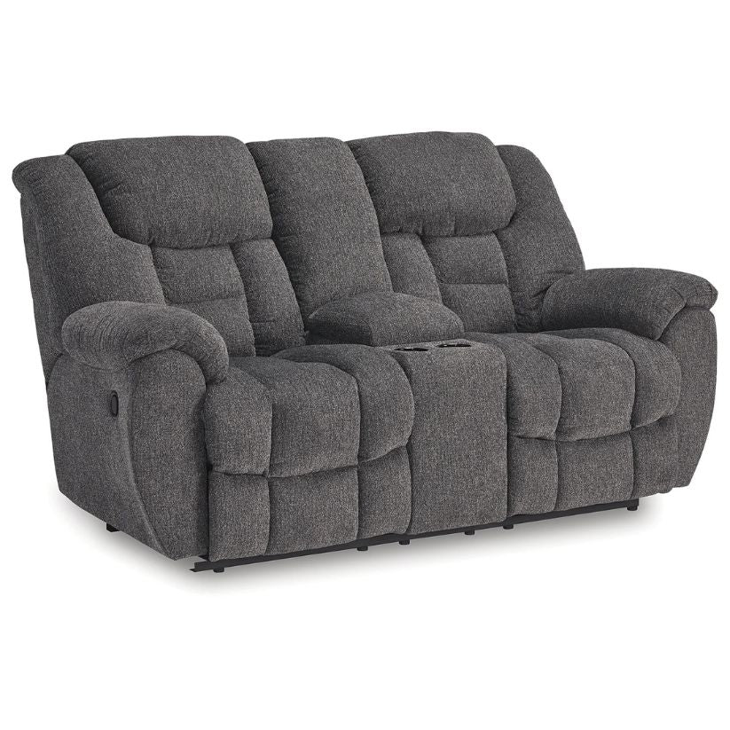 Foreside - Charcoal - Dbl Reclining Loveseat with Console