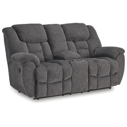 Foreside - Charcoal - Dbl Reclining Loveseat with Console