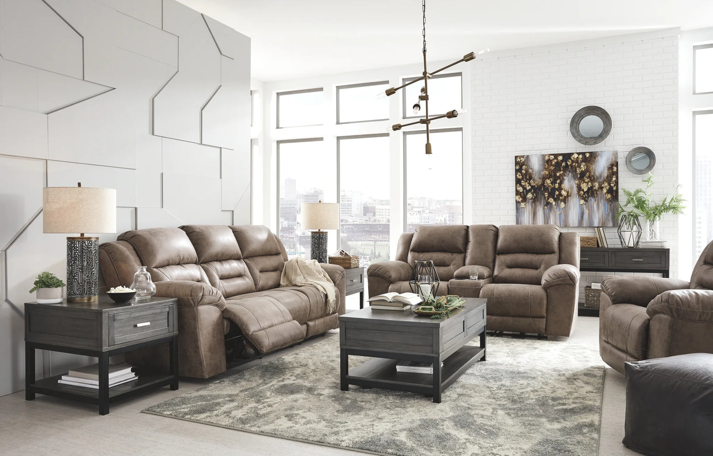Stoneland - Fossil - 3 Pc. - Power Sofa, Loveseat, Rocker Recliner
