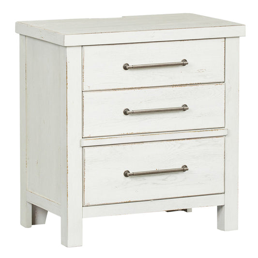 Modern Farmhouse - 3 Drawer Night Stand - White