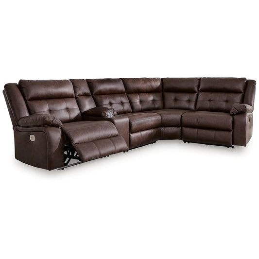 Punch Up - Walnut - 5-Piece Power Reclining Sectional With Storage Console