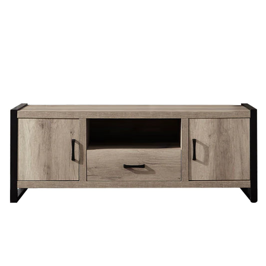 Sun Valley - Entertainment Center With Piers - Light Brown - Metal Side Drawers