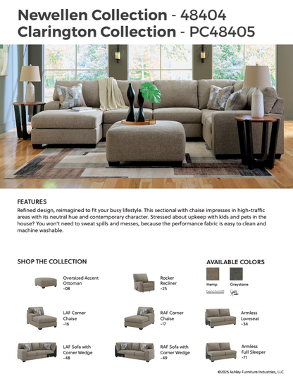 Newellen - 3-Piece Sectional With LAF Chaise And RAF Sofa - Beige
