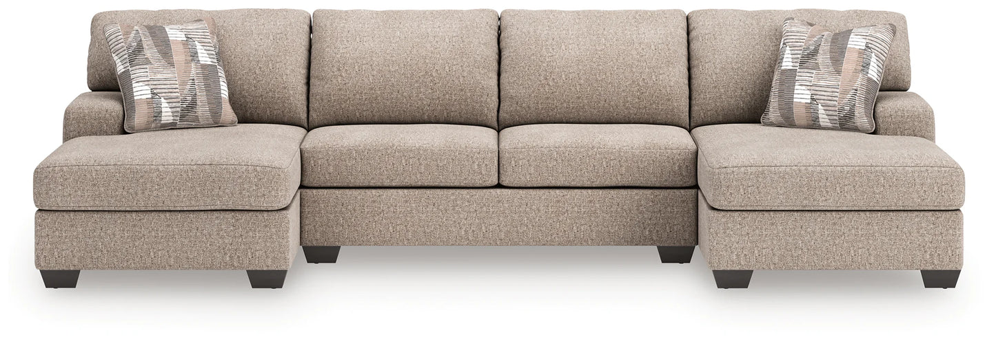 Newellen - 3-Piece Sectional With Double Chaise And Armless Loveseat - Beige