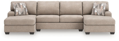 Newellen - 3-Piece Sectional With Double Chaise And Armless Loveseat - Beige