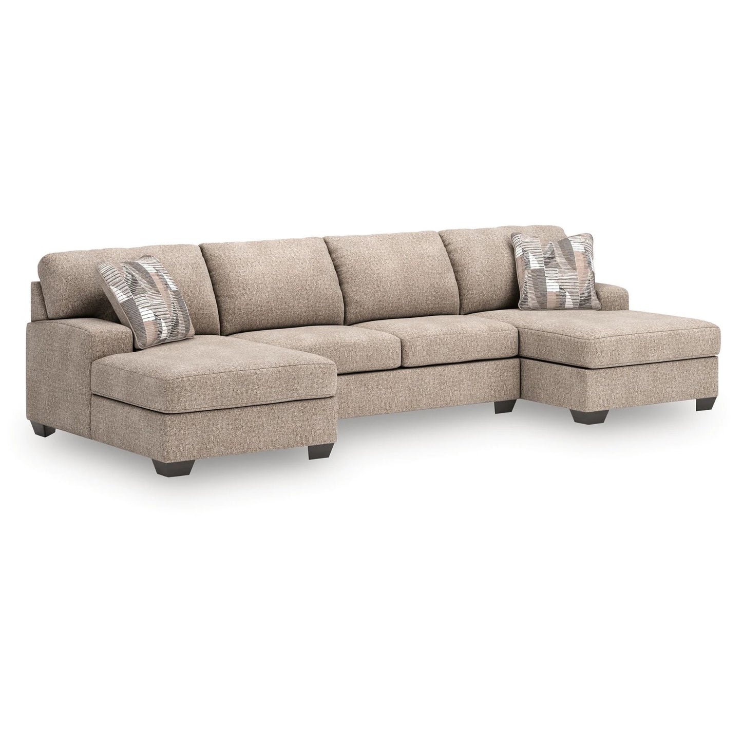 Newellen - 3-Piece Sectional With Double Chaise And Armless Loveseat - Beige