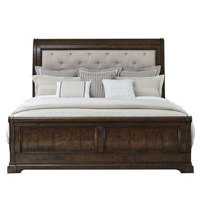 Arden Road - Queen Upholstered Sleigh Bed - Satin Cherry