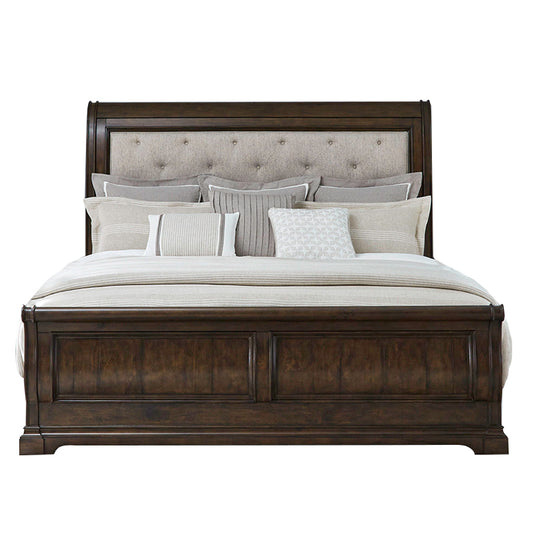 Arden Road - Queen Upholstered Sleigh Bed - Satin Cherry