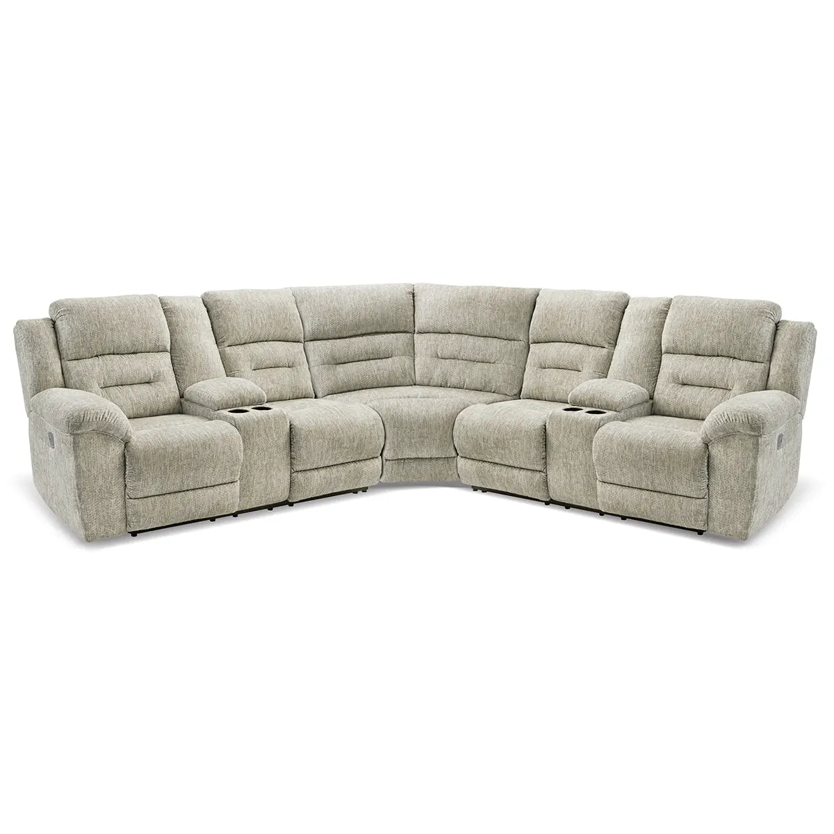 Family Den - Pewter - 3-Piece Power Reclining Sectional With 2 Loveseats With Console