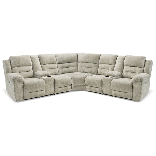 Family Den - Pewter - 3-Piece Power Reclining Sectional With 2 Loveseats With Console