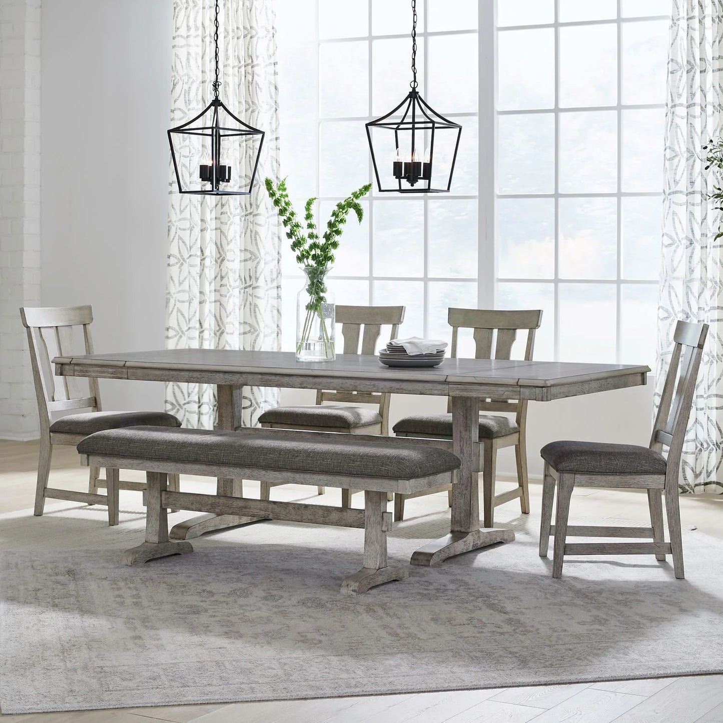 Hallendale - 6 Piece Trestle Table Set - White