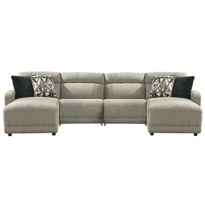 Colleyville - Stone - 4-Piece Power Reclining Sectional With Chaise, 2 Armless Chairs