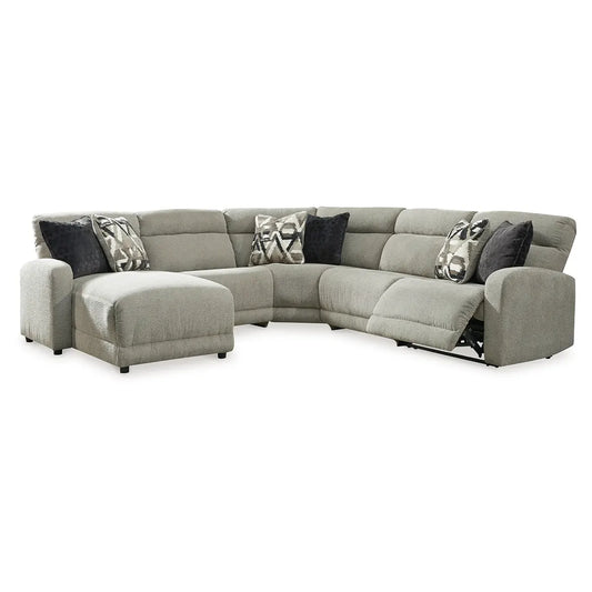 Colleyville - Stone - 5-Piece Power Reclining Sectional With Laf Press Back Power Chaise And Armless Chairs