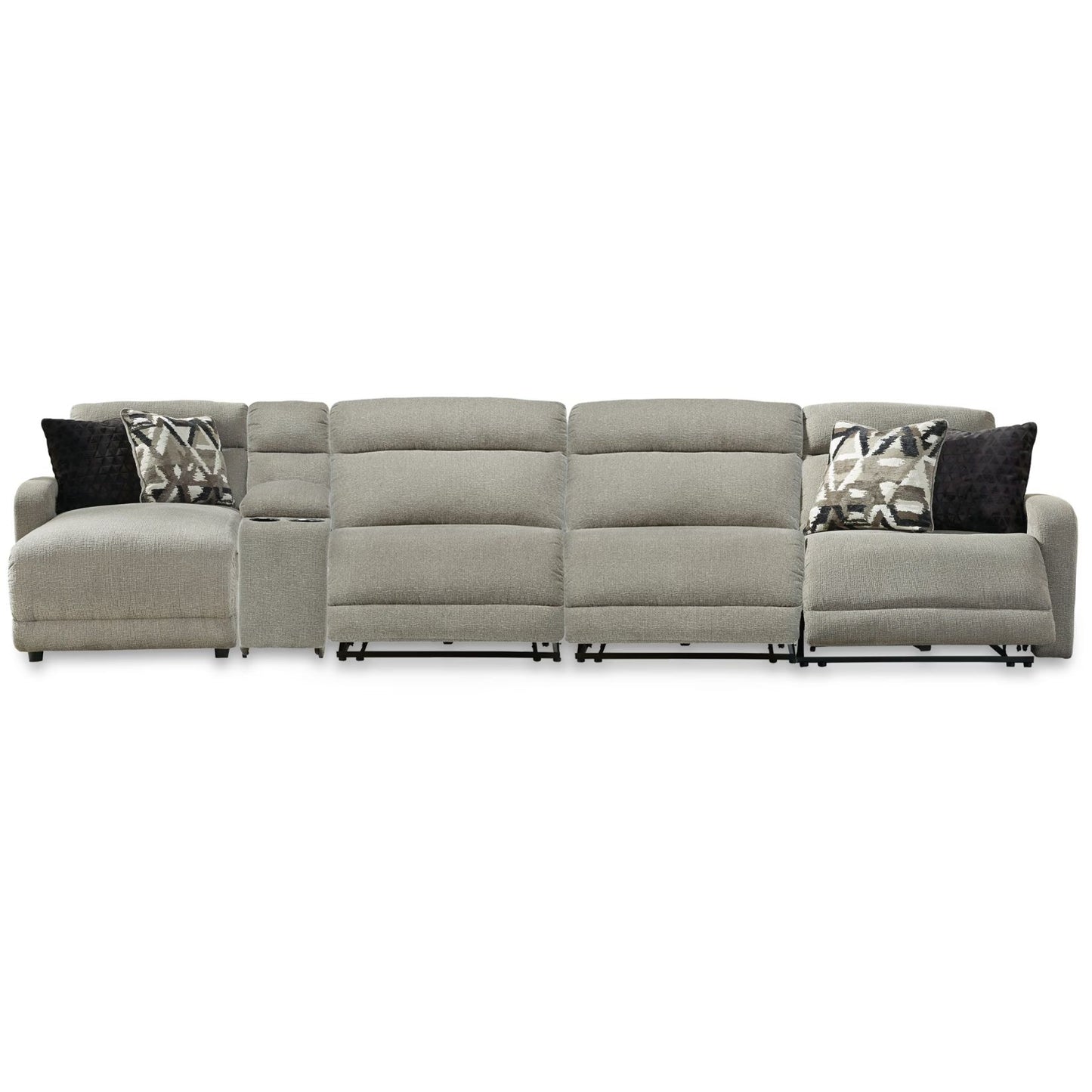 Colleyville - Stone - 5-Piece Power Reclining Sectional With LAF Press Back Power Chaise And Armless Power Recliners