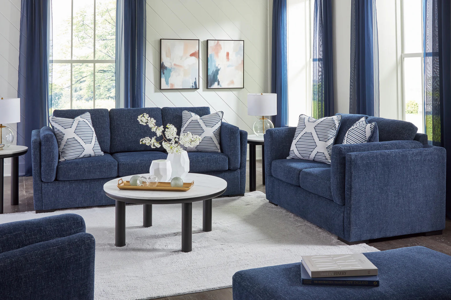 Evansley - 4 Pc. - Sofa, Loveseat, Chair And A Half, Ottoman - Navy
