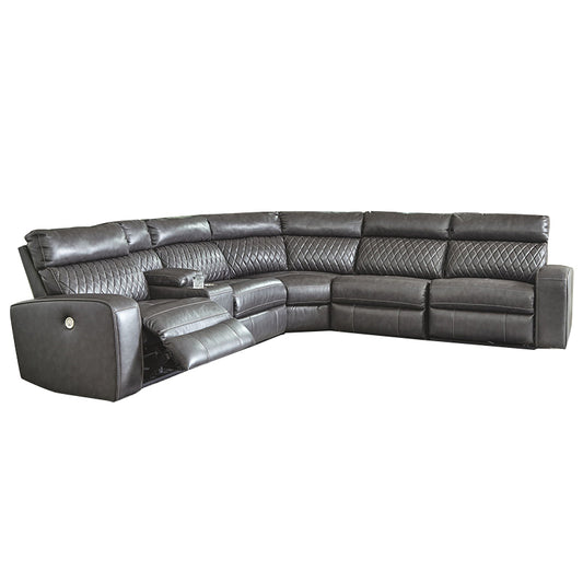 Samperstone - Gray - Zero Wall Recliners With Console 6 Pc Sectional