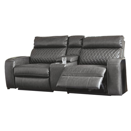 Samperstone - Gray - Power Reclining Loveseat With Console 3 Pc Sectional