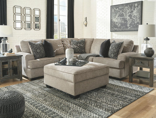Bovarian - Stone - 3 Pc. - Right Arm Facing Sofa with Corner Wedge 2 Pc Sectional, Ottoman
