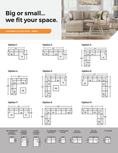 LadyMae - Twill - 3-Piece Sectional